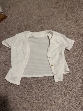 Double Zero Ivory Textured Short Sleeve Button Cardigan